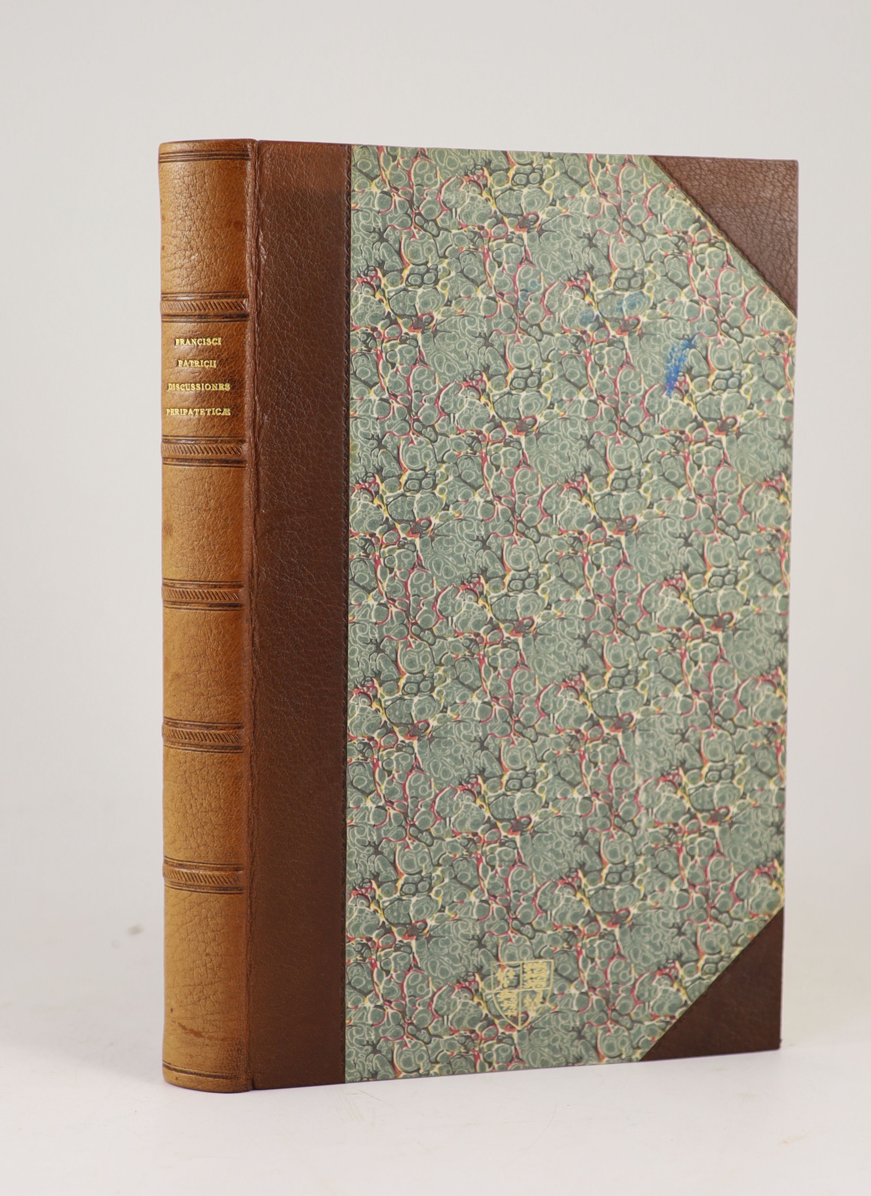 Patricius, Franciscus - Discussionum Peripeticarum. Tomi IV ... engraved title device (with portrait on verso), decorated initial letters, part titles (each with portrait); (9), 480 & (27)pp.